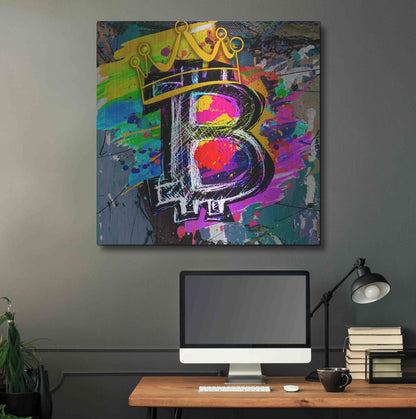 Luxe Metal Art 'Bitcoin Crypto King' by Epic Portfolio Metal Wall Art,36x36