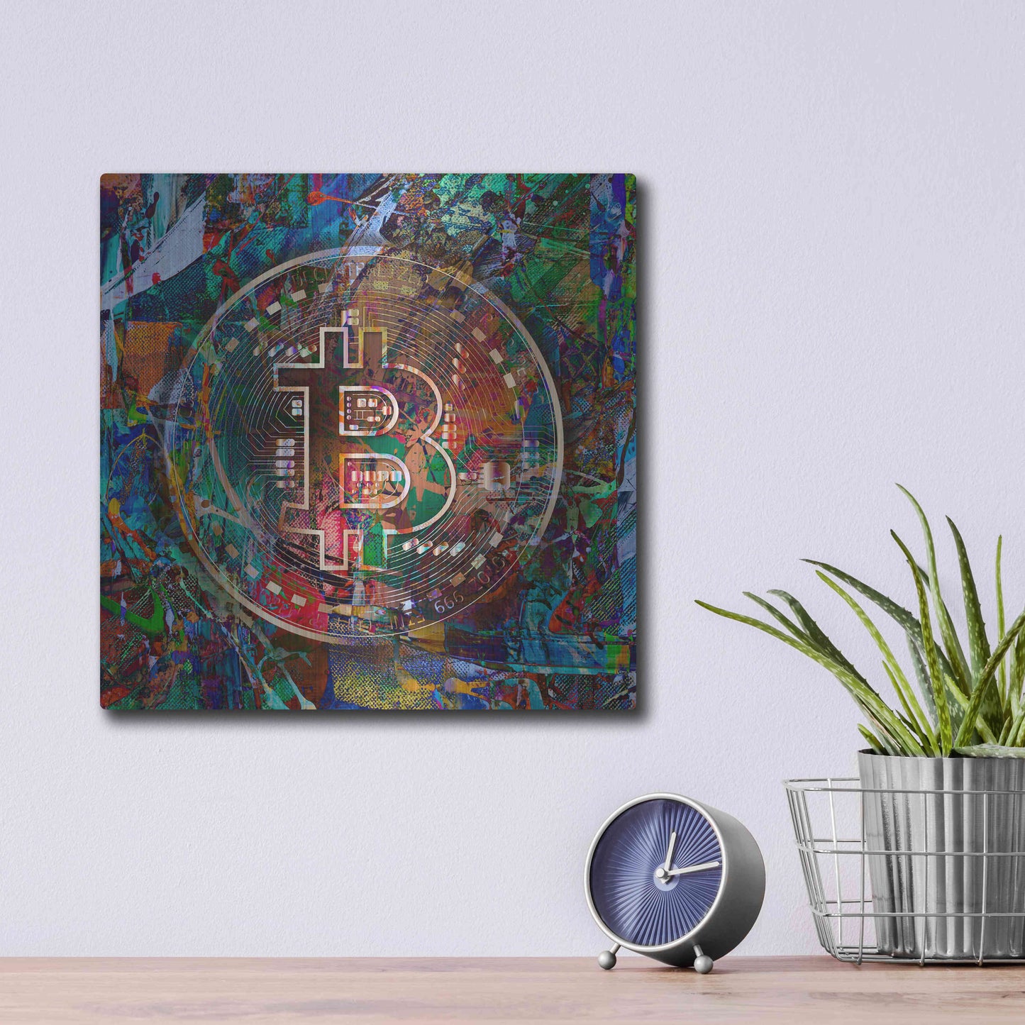 Luxe Metal Art 'Bitcoin Bronze Abstract' by Epic Portfolio Metal Wall Art,12x12
