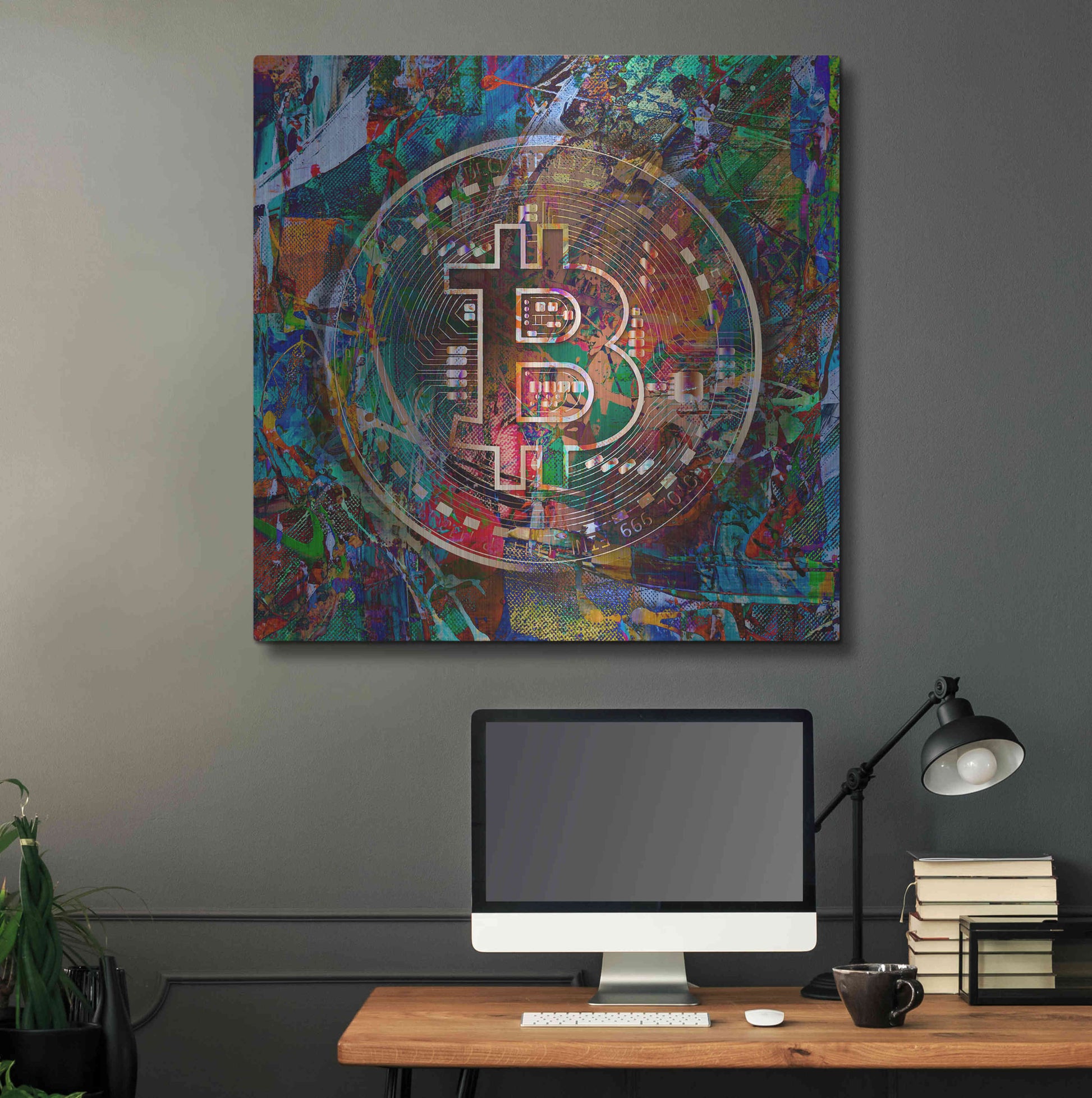 Luxe Metal Art 'Bitcoin Bronze Abstract' by Epic Portfolio Metal Wall Art,36x36