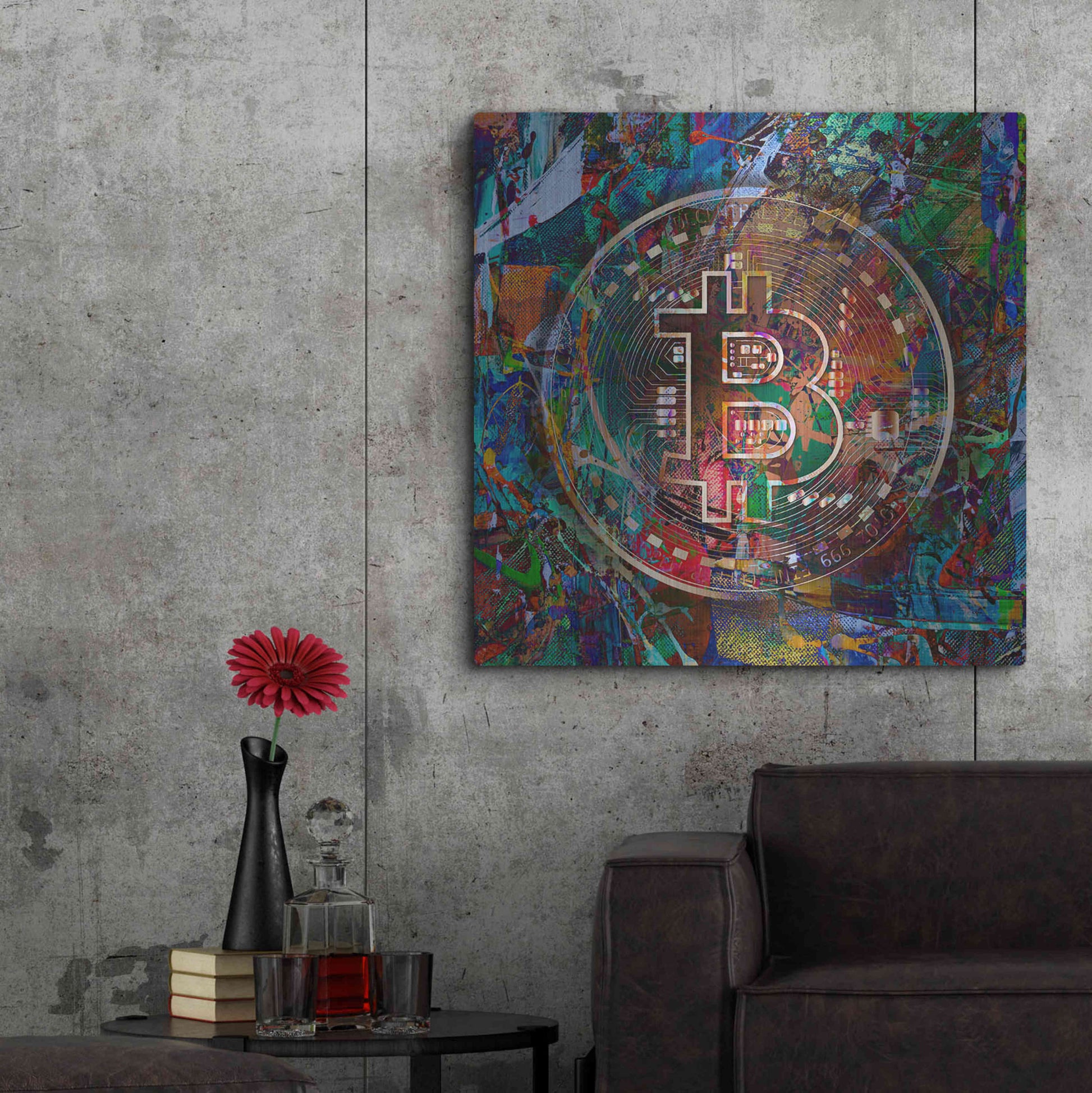 Luxe Metal Art 'Bitcoin Bronze Abstract' by Epic Portfolio Metal Wall Art,36x36