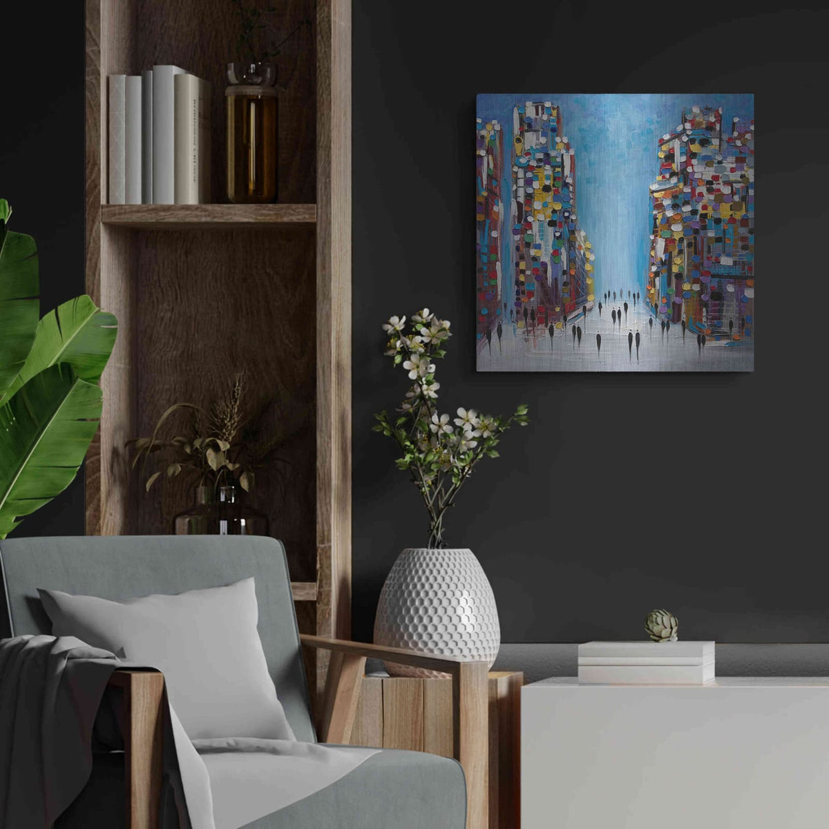 'Cityscape' by Ekaterina Ermilkina – Metal Wall Art, 24x24 room view