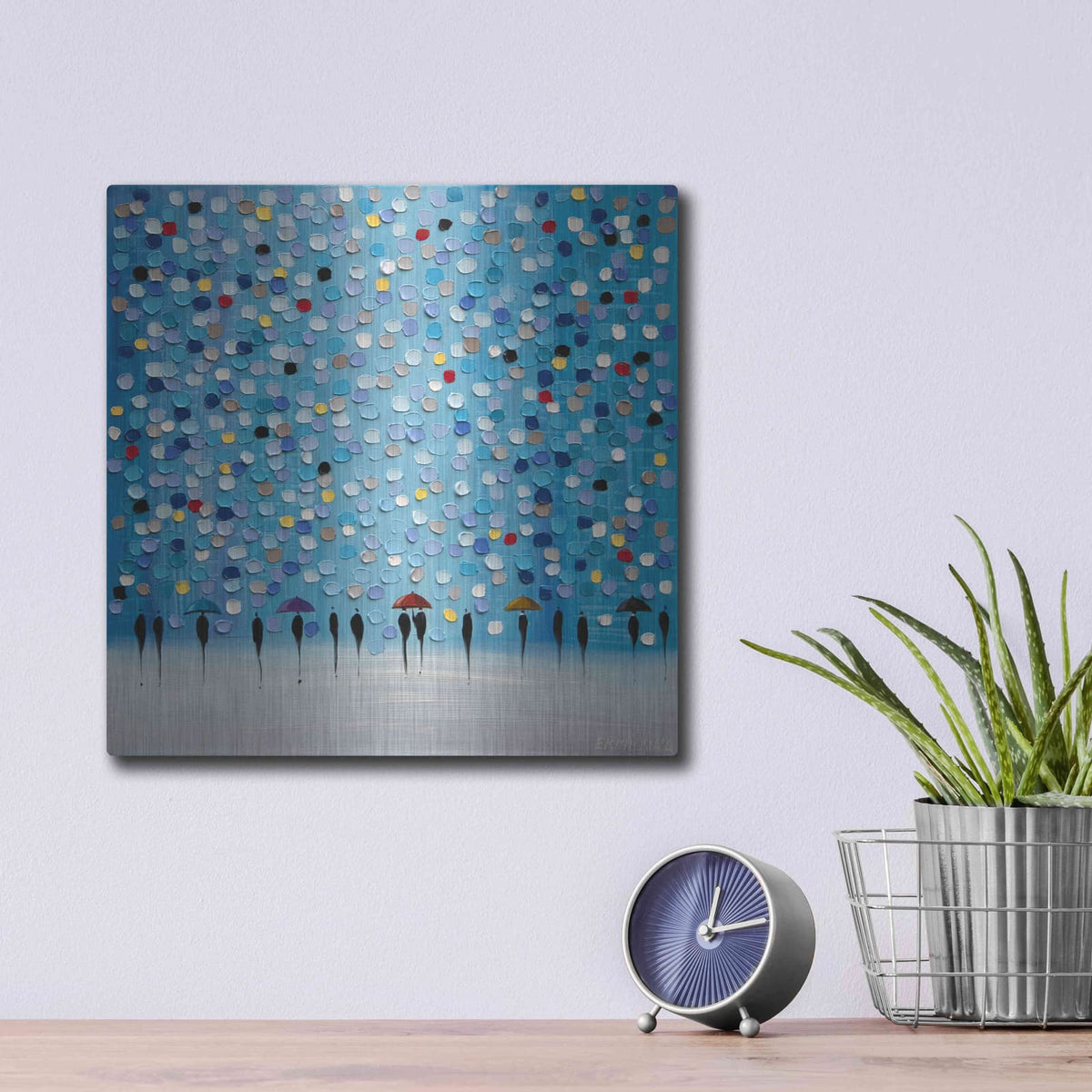 'Colorful City Umbrellas' by Ekaterina Ermilkina – Metal Wall Art, 12x12 room view