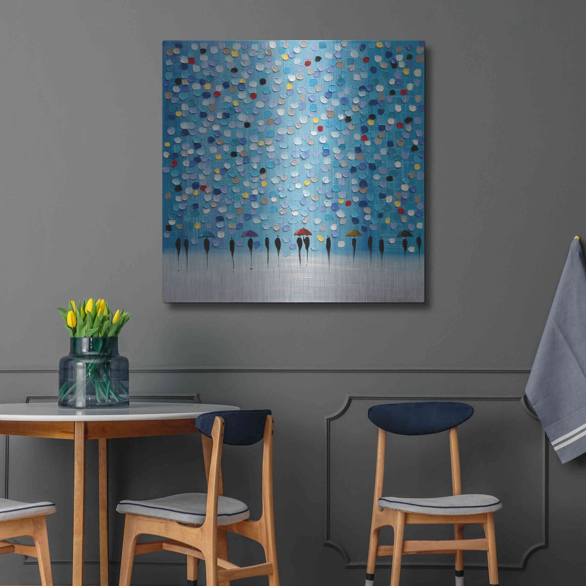 'Colorful City Umbrellas' by Ekaterina Ermilkina – Metal Wall Art, 36x36 room view