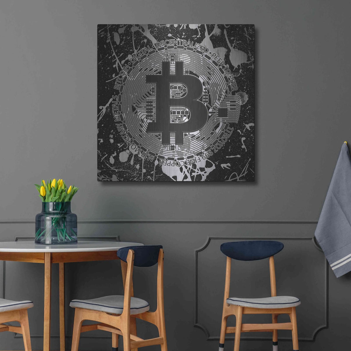 'Bitcoin Black Ice' by Cameron Gray – Metal Wall Art, 36x36 room view