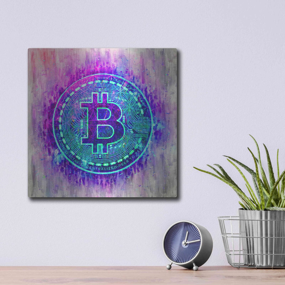 'Bitcoin Melt' by Cameron Gray – Metal Wall Art, 12x12 room view