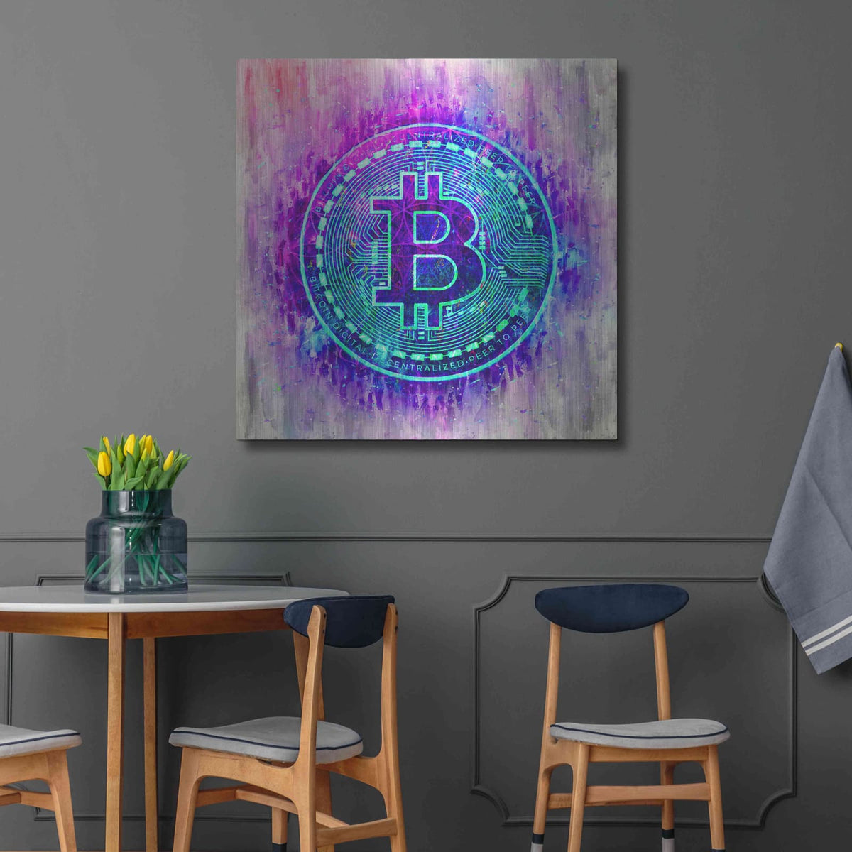 'Bitcoin Melt' by Cameron Gray – Metal Wall Art, 36x36 room view