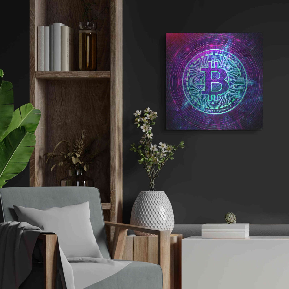 'Bitcoin Wave' by Cameron Gray – Metal Wall Art, 24x24 room view