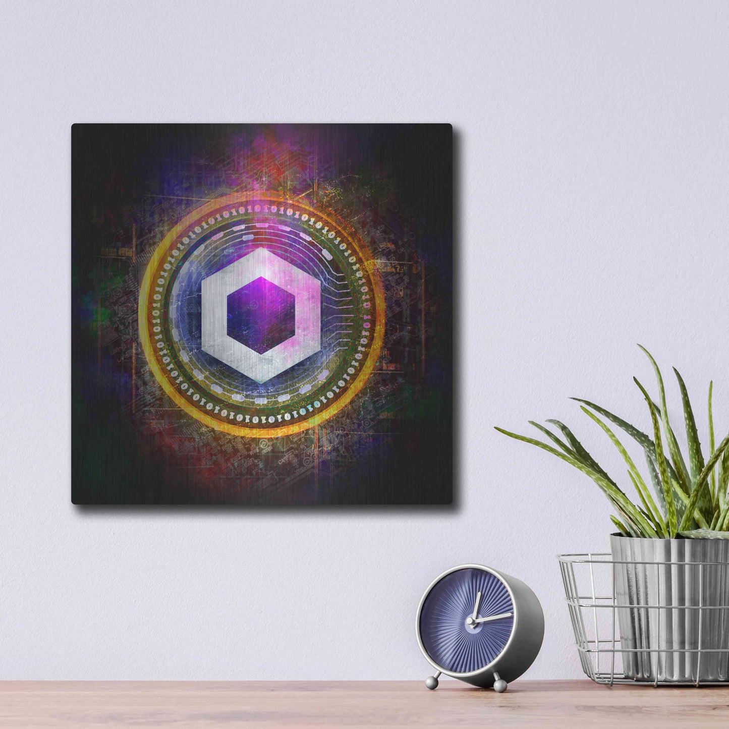 Luxe Metal Art 'Chainlink Crypto Halo' by Epic Portfolio Metal Wall Art,12x12