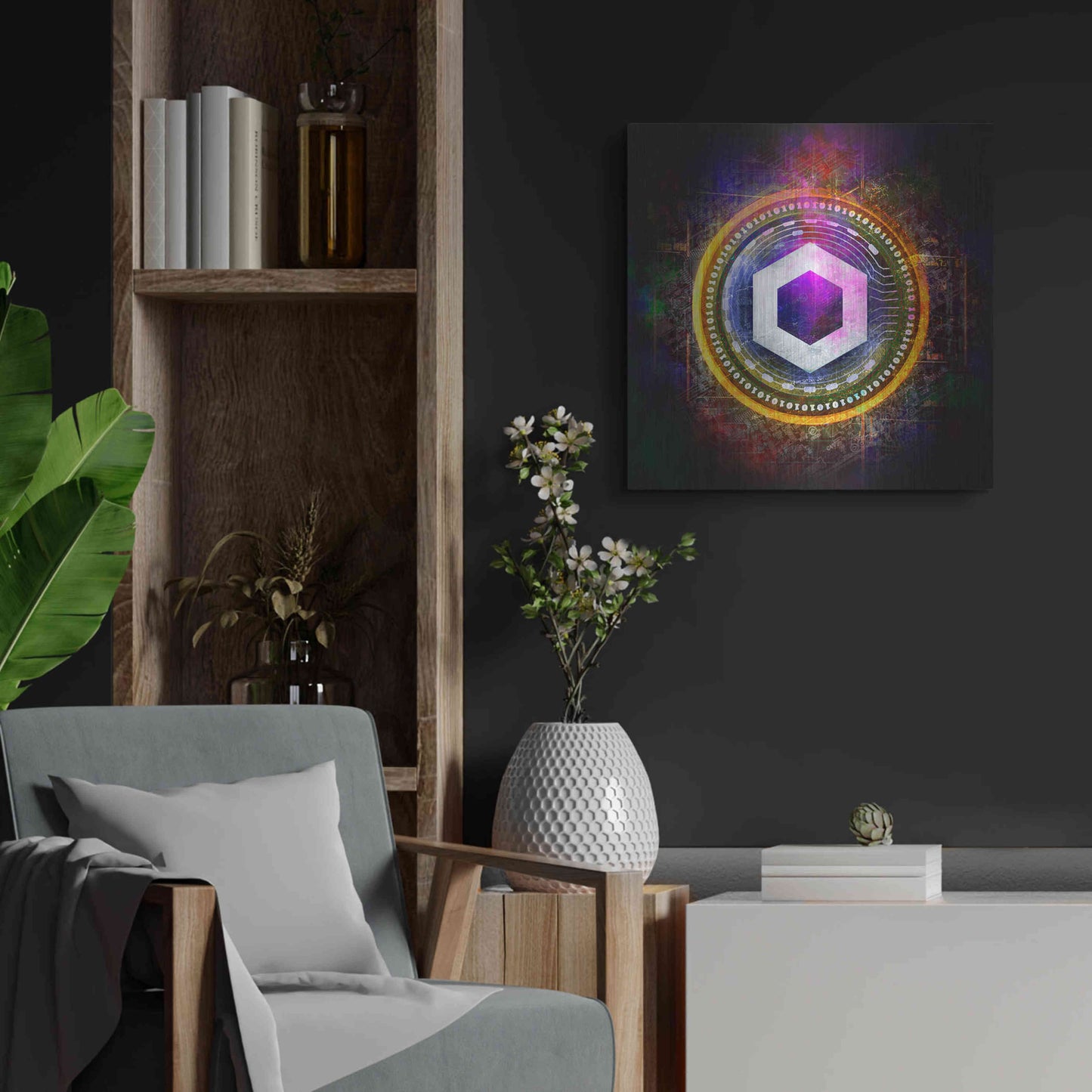 Luxe Metal Art 'Chainlink Crypto Halo' by Epic Portfolio Metal Wall Art,24x24