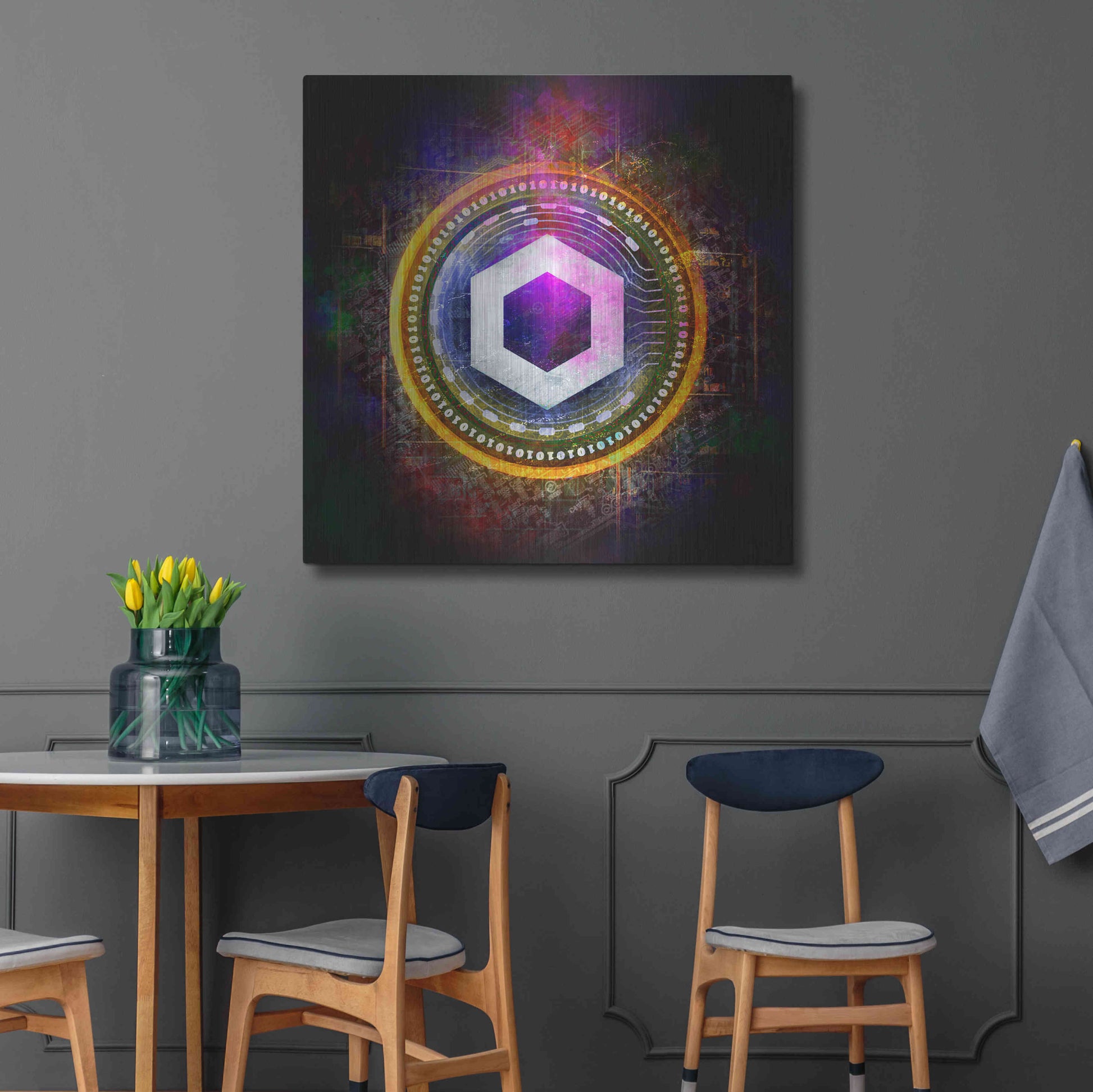 Luxe Metal Art 'Chainlink Crypto Halo' by Epic Portfolio Metal Wall Art,36x36