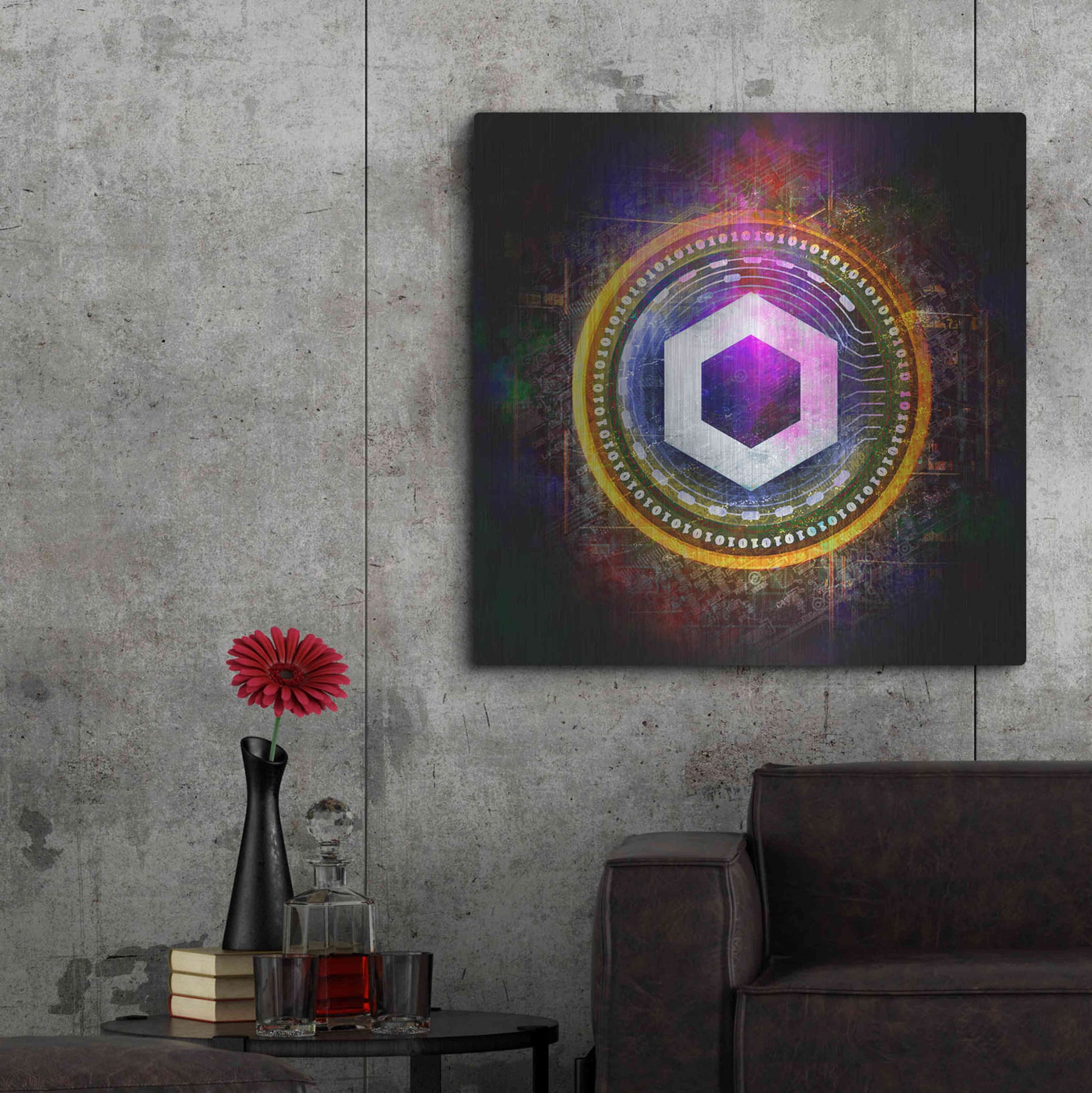 Luxe Metal Art 'Chainlink Crypto Halo' by Epic Portfolio Metal Wall Art,36x36