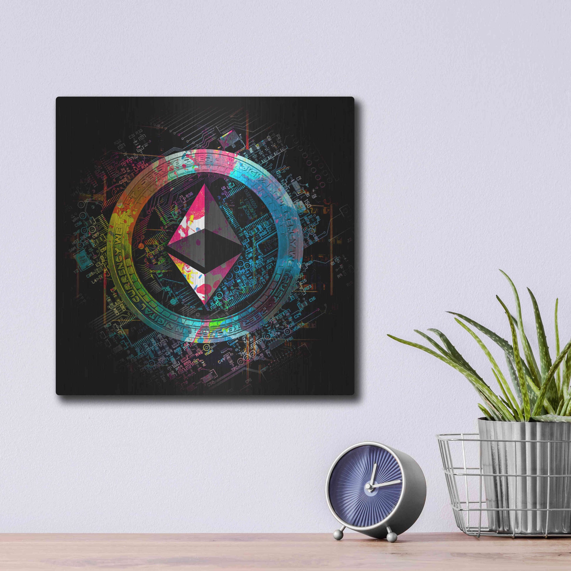 Luxe Metal Art 'Ethereum Crypto Power' by Epic Portfolio Metal Wall Art,12x12