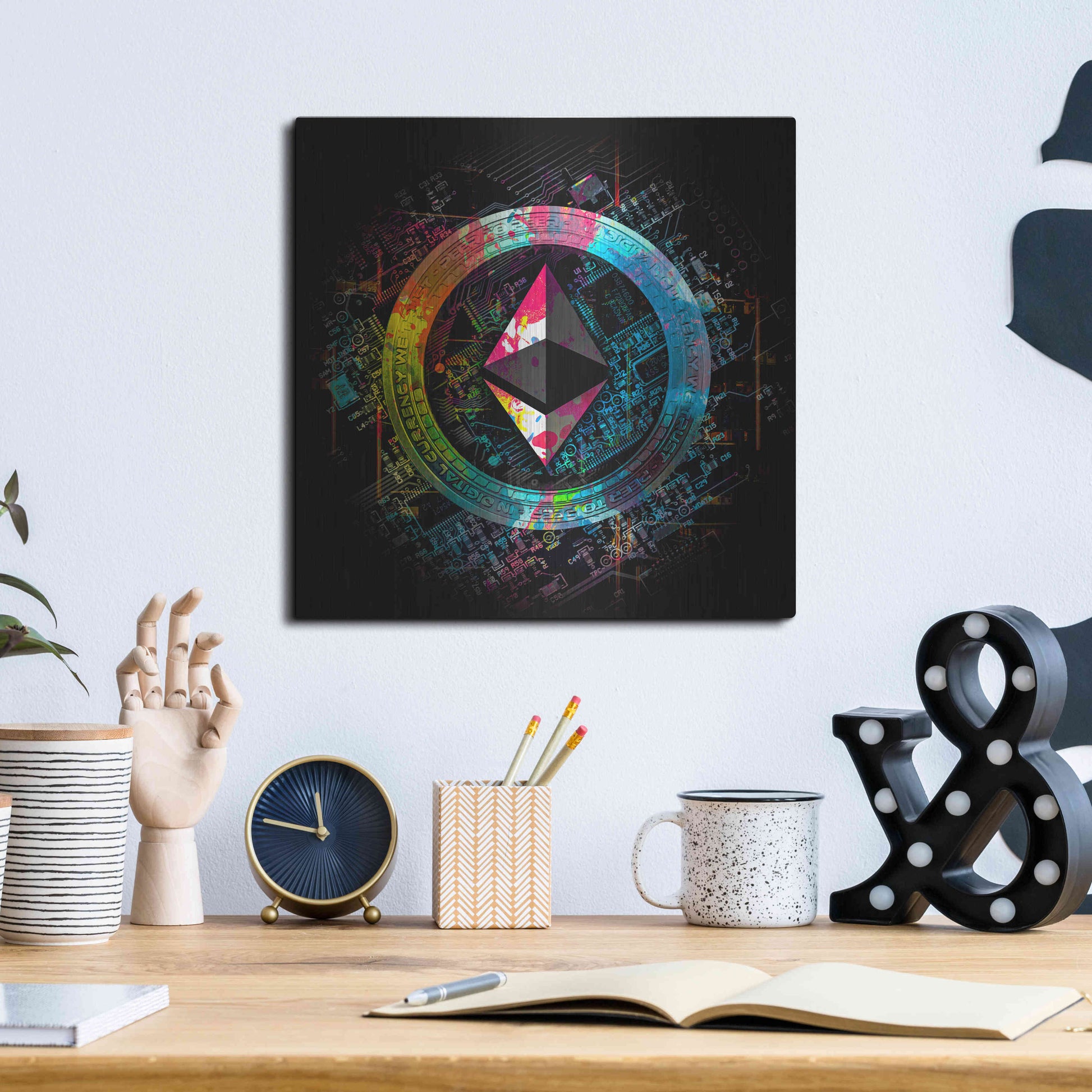 Luxe Metal Art 'Ethereum Crypto Power' by Epic Portfolio Metal Wall Art,12x12