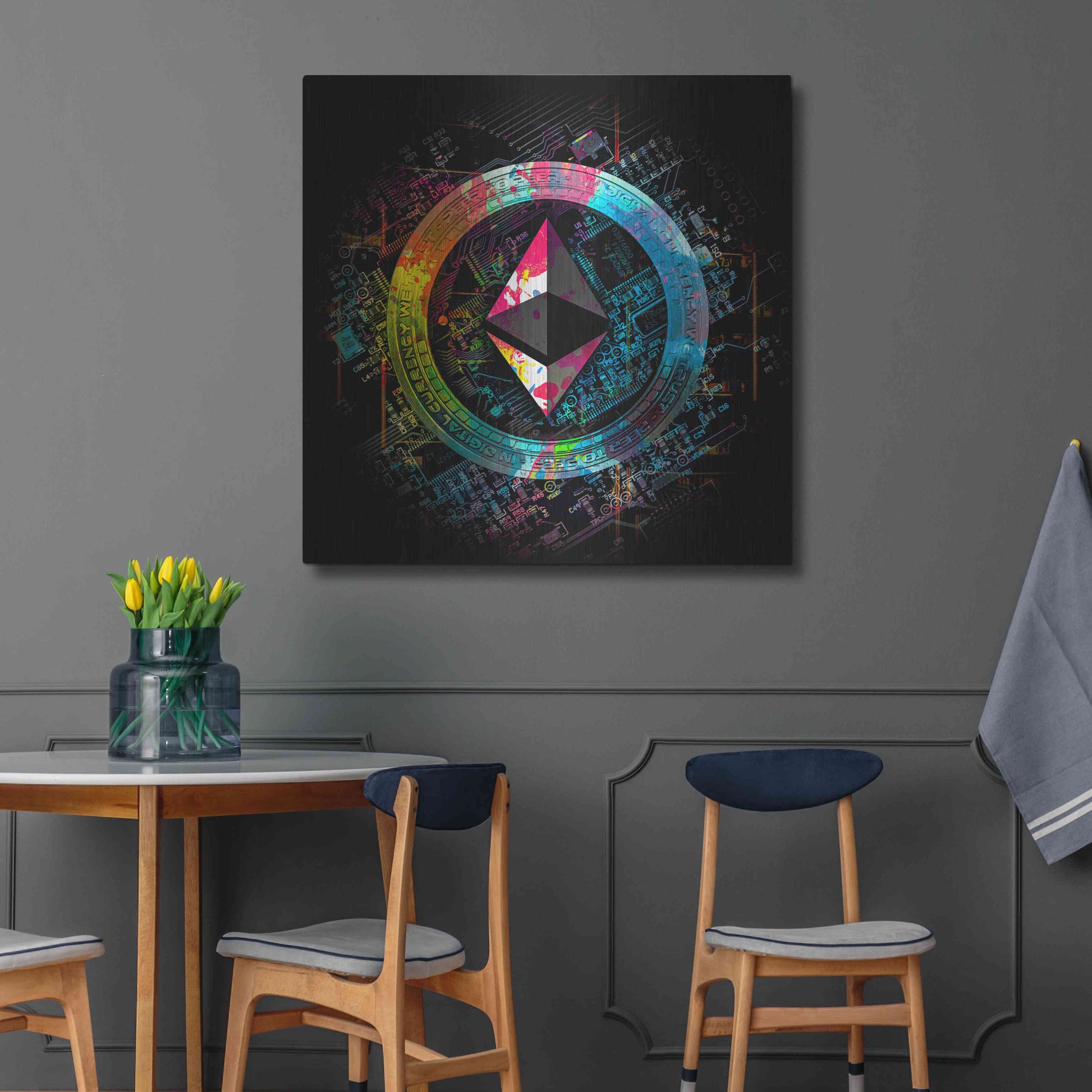 Luxe Metal Art 'Ethereum Crypto Power' by Epic Portfolio Metal Wall Art,36x36