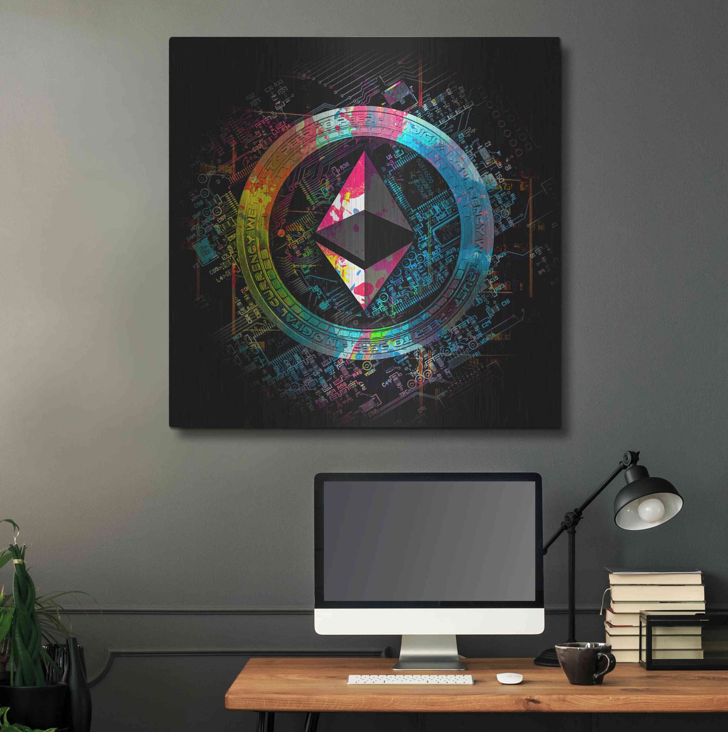 Luxe Metal Art 'Ethereum Crypto Power' by Epic Portfolio Metal Wall Art,36x36