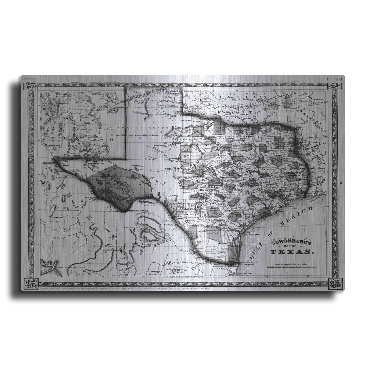 'Map of Texas 1866' by Historical Portfolio – Metal Wall Art