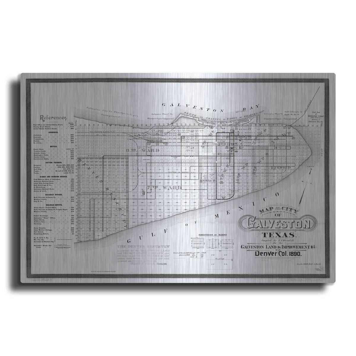 'Map of Galveston, TX 1890' by Historical Portfolio – Metal Wall Art