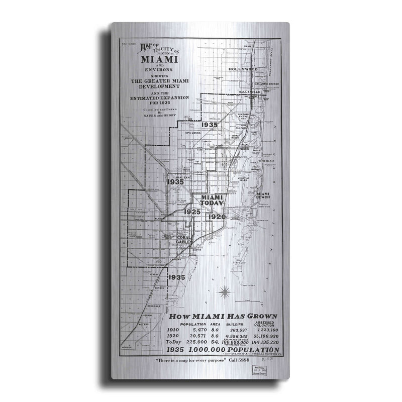 'Map of Miami 1925' by Historical Portfolio – Metal Wall Art