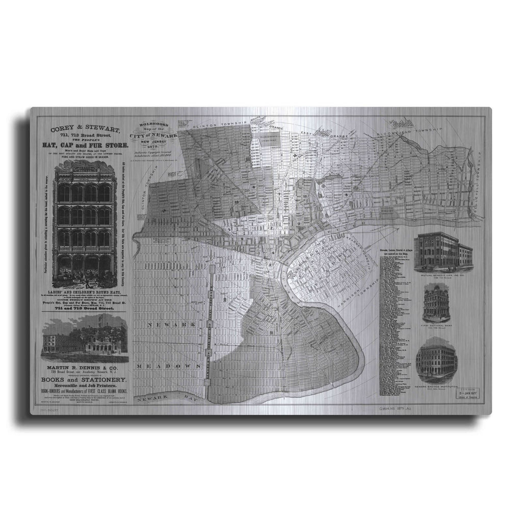'Map of Newark, NJ 1879' by Historical Portfolio – Metal Wall Art