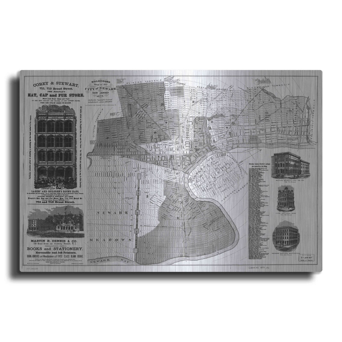 'Map of Newark, NJ 1879' by Historical Portfolio – Metal Wall Art