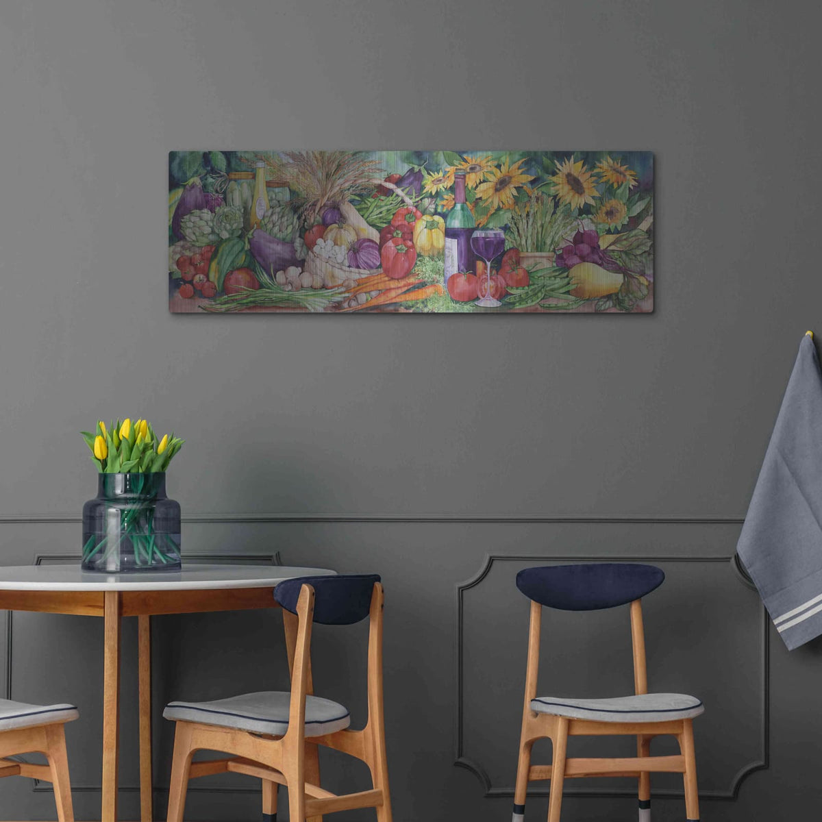'Vegetable Medley' by Danhui Nai – Metal Wall Art, 48x16 room view
