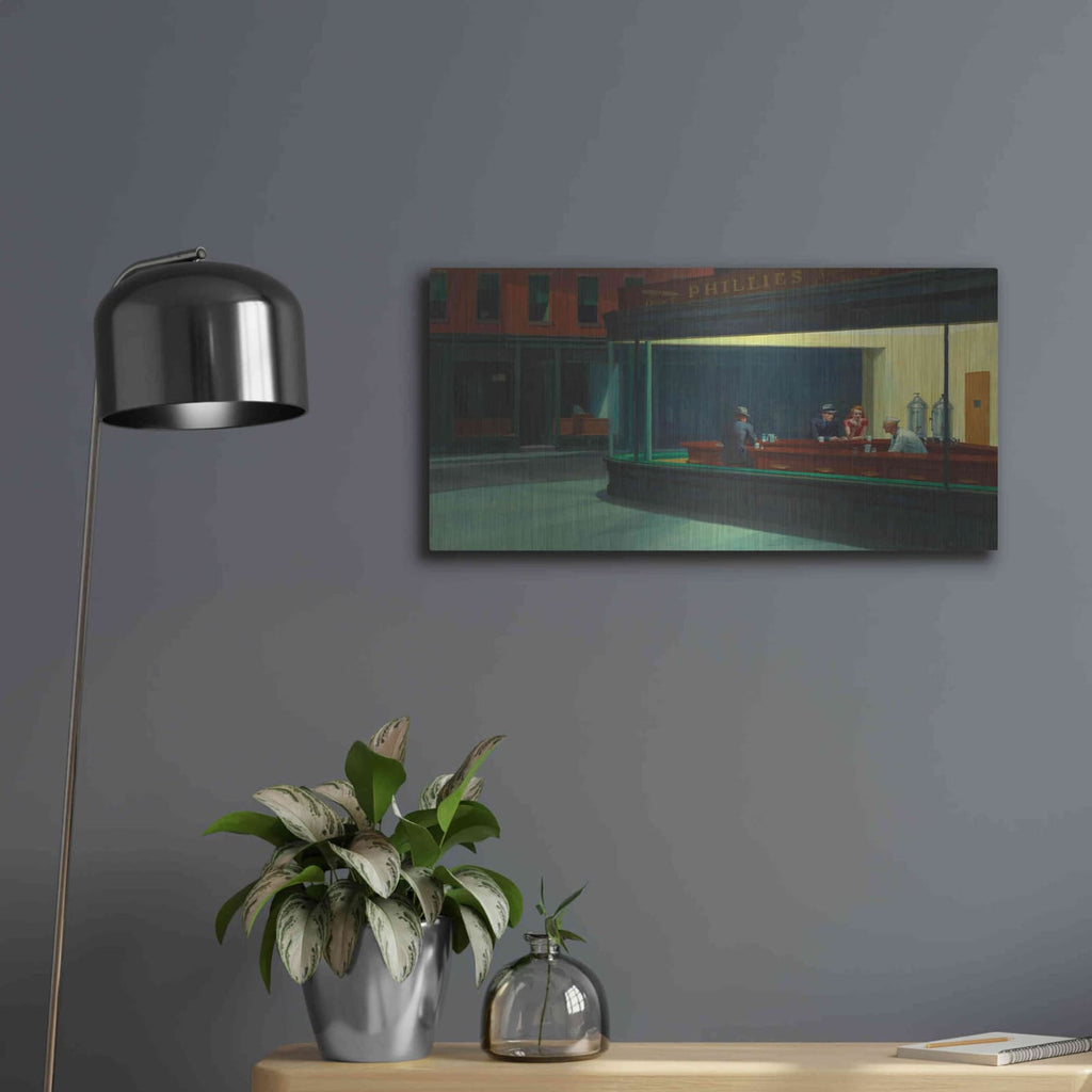 'Nighthawks, 1942' by Edward Hopper – Metal Wall Art, 24x12 room view