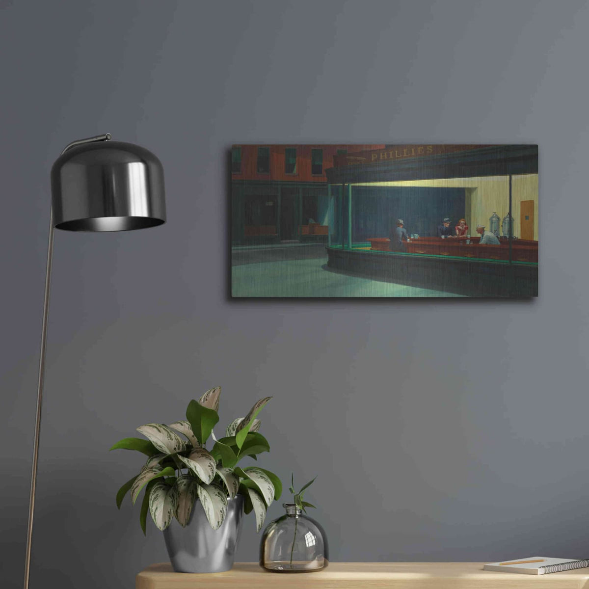 'Nighthawks, 1942' by Edward Hopper – Metal Wall Art, 24x12 room view