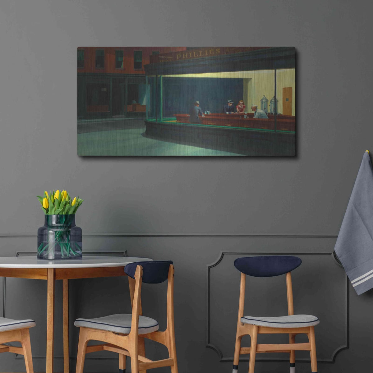 'Nighthawks, 1942' by Edward Hopper – Metal Wall Art, 48x24 room view