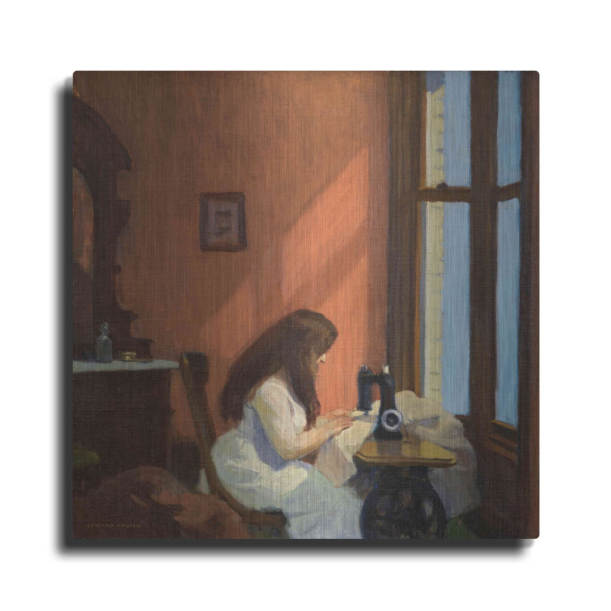 'Girl At Sewing Maching, 1921' by Edward Hopper – Metal Wall Art
