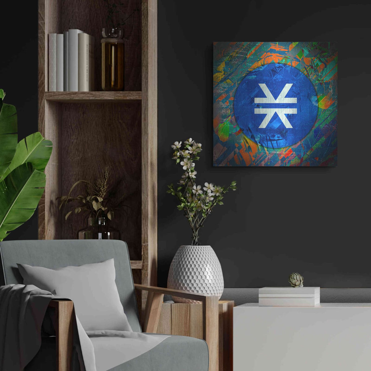 'STX Stacks Crypto' by Valentyn Artemenko – Metal Wall Art, 24x24 room view