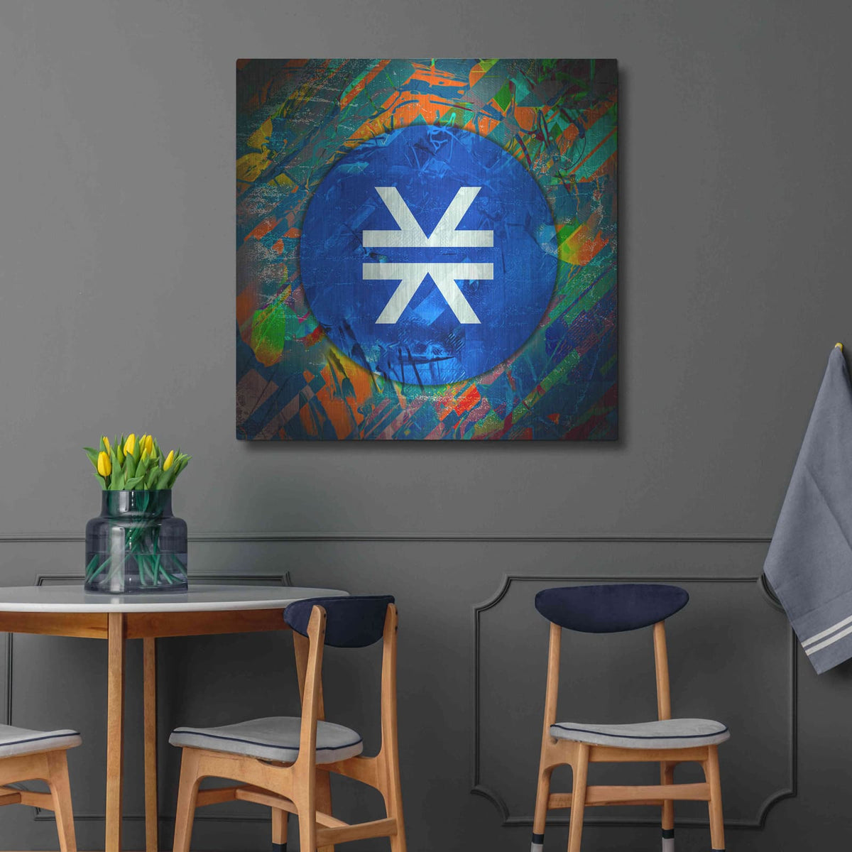 'STX Stacks Crypto' by Valentyn Artemenko – Metal Wall Art, 36x36 room view