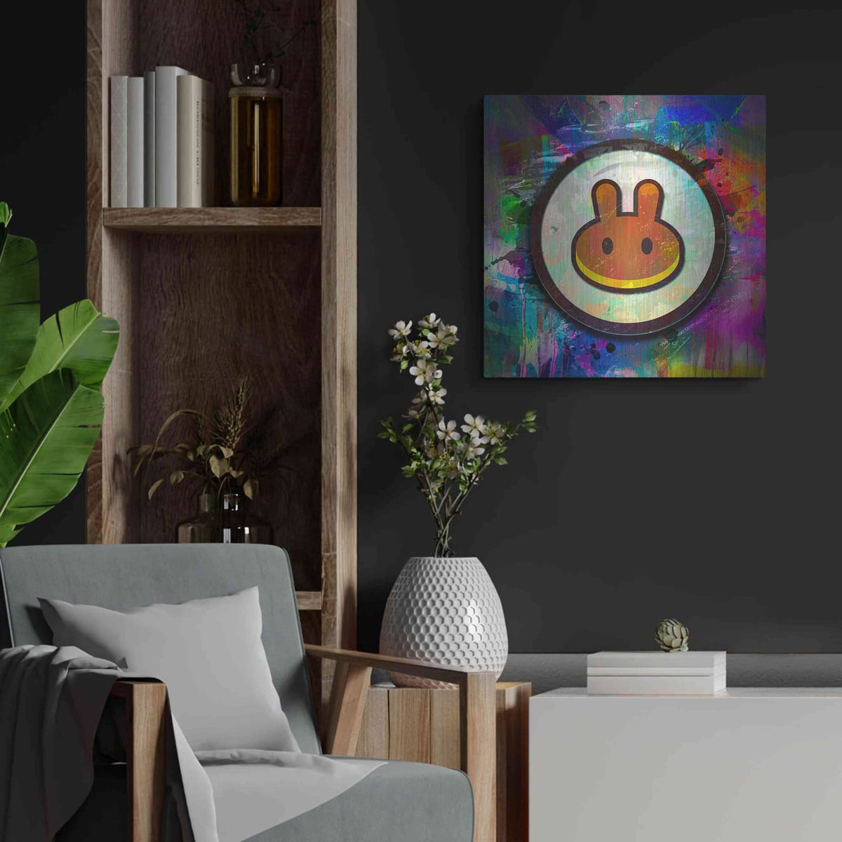 'Pancake Swap Crypto' by Valentyn Artemenko – Metal Wall Art, 24x24 room view