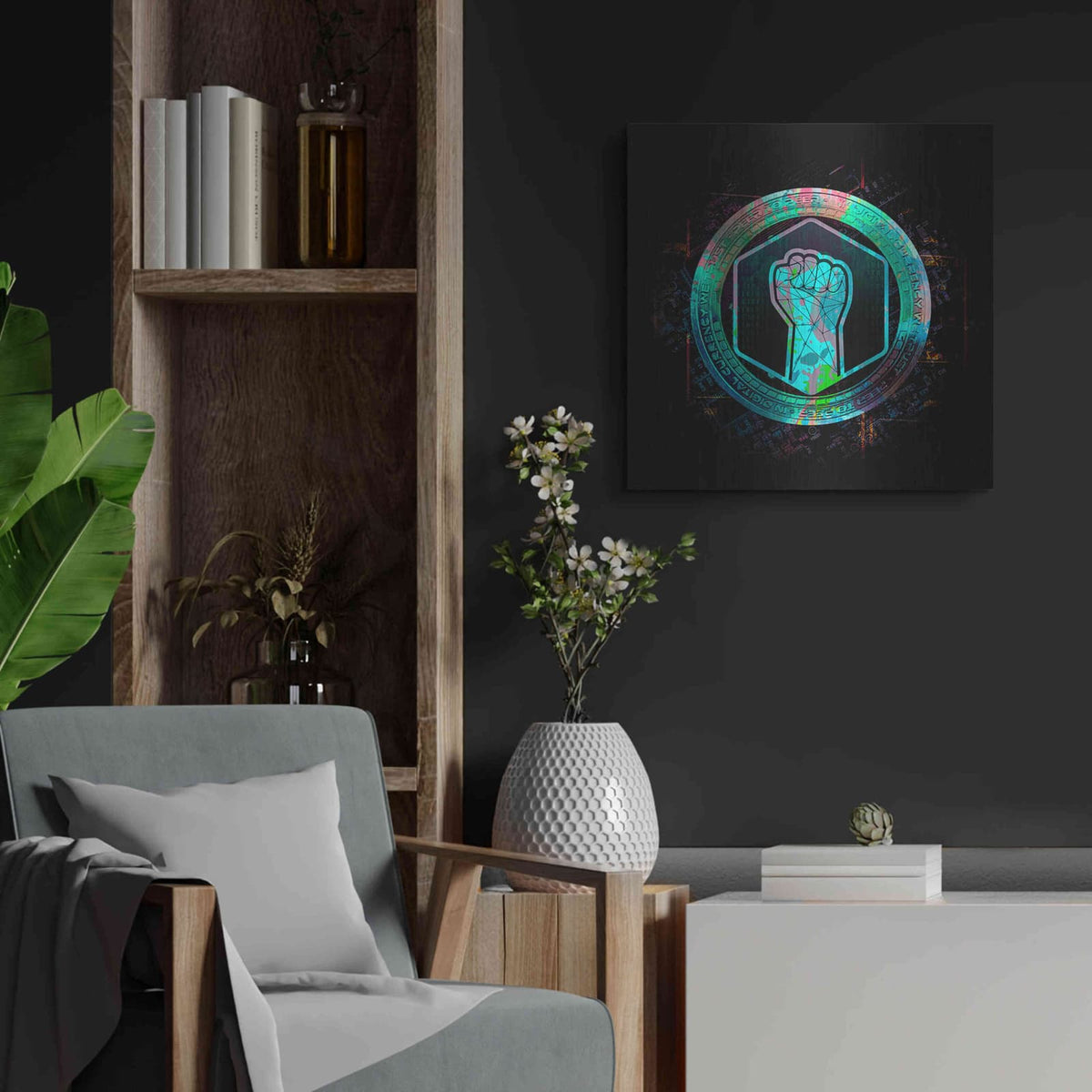 'Metahero Crypto' by Valentyn Artemenko – Metal Wall Art, 24x24 room view