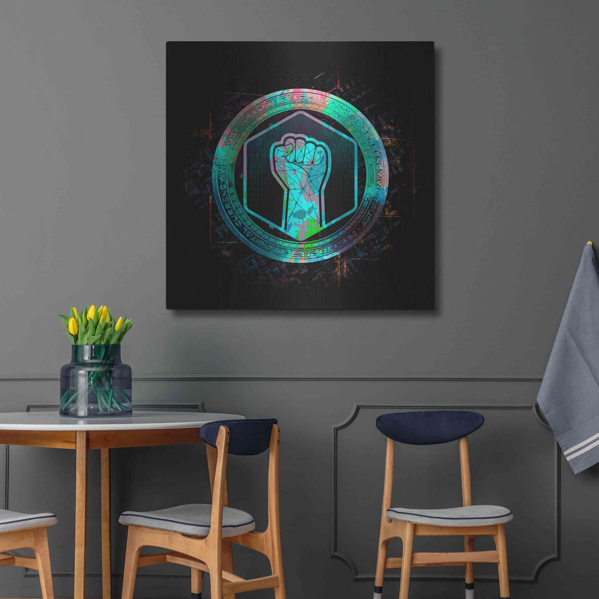 'Metahero Crypto' by Valentyn Artemenko – Metal Wall Art, 36x36 room view