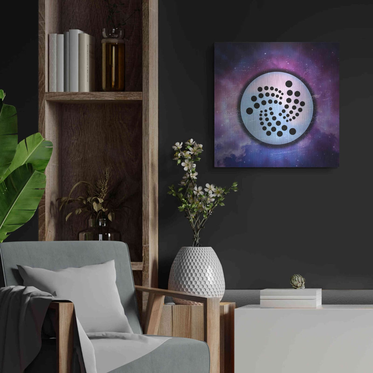 'IOTA Crypto Universe' by Valentyn Artemenko – Metal Wall Art, 24x24 room view