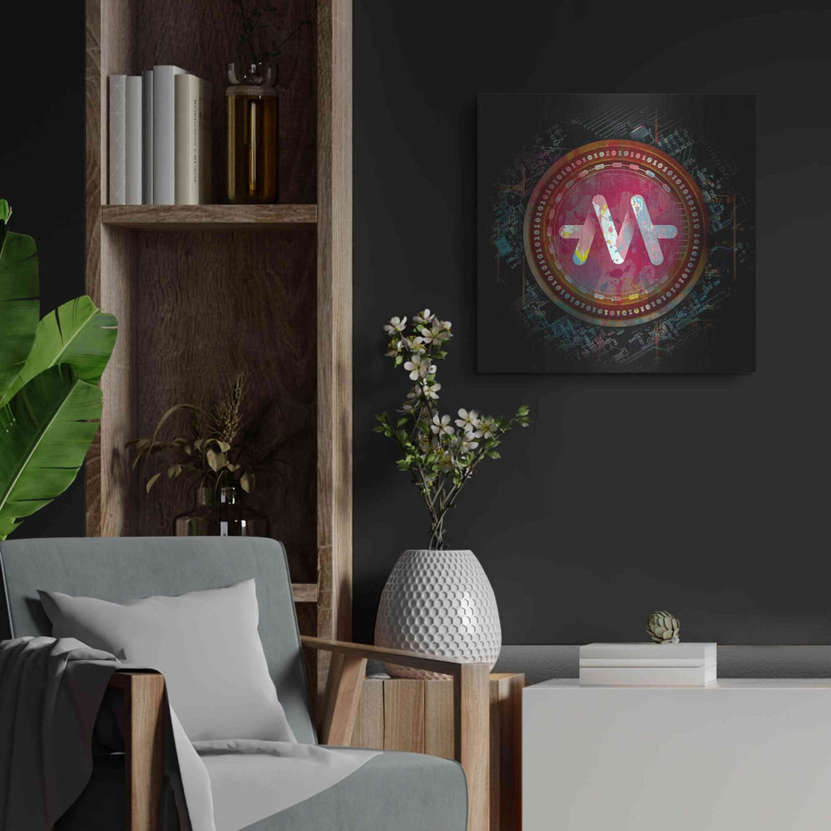 'Meld Crypto' by Valentyn Artemenko – Metal Wall Art, 24x24 room view