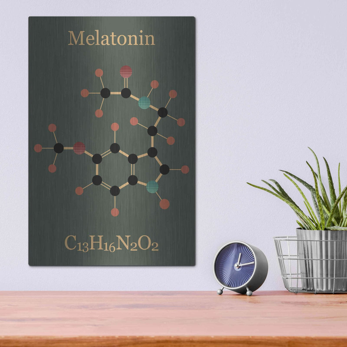 'Melatonin Molecule III' by Maxim – Metal Wall Art, 12x16 room view