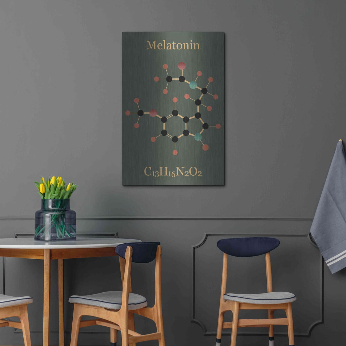 'Melatonin Molecule III' by Maxim – Metal Wall Art, 24x36 room view