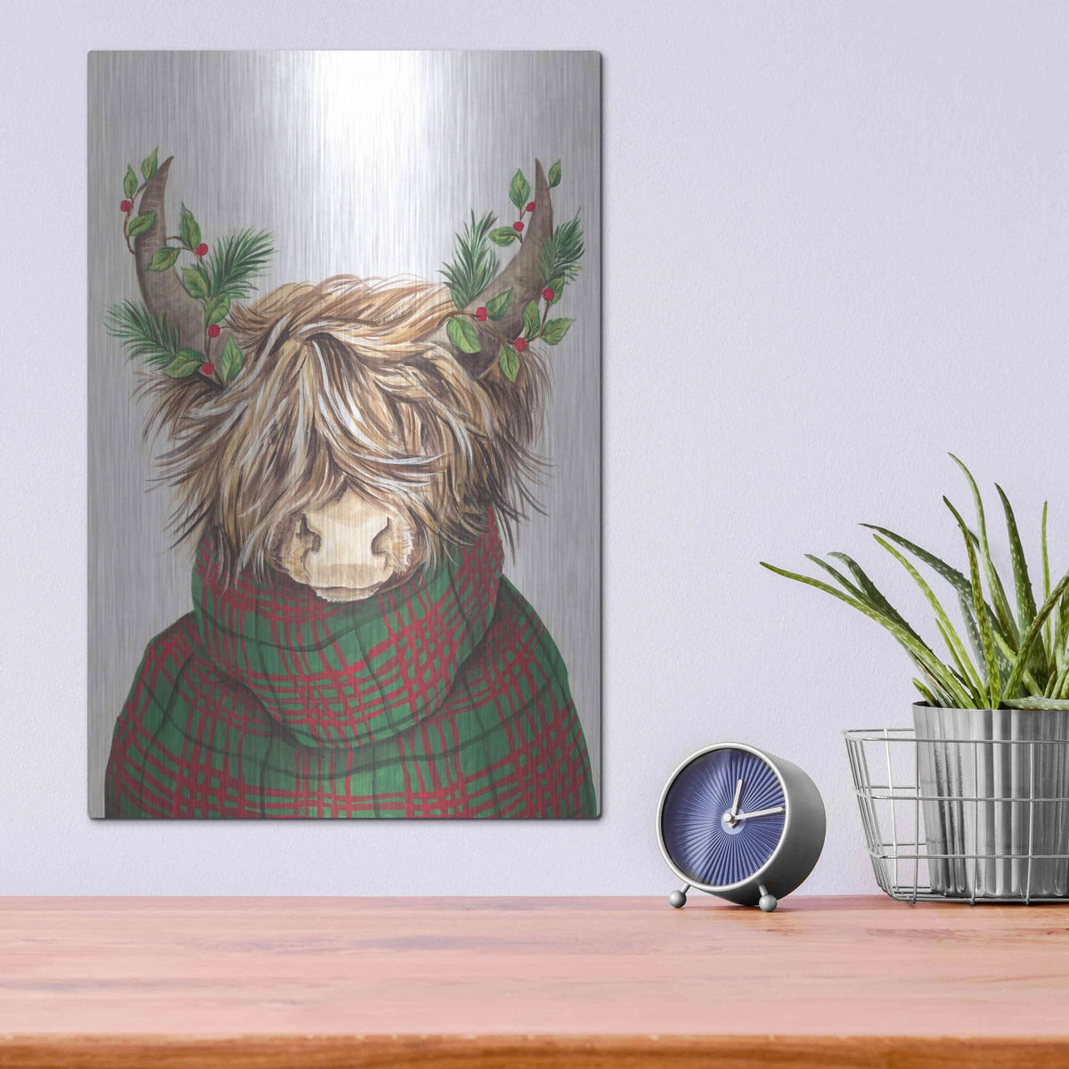 'Christmas Highland Cow' by Diane Kater – Metal Wall Art, 12x16 room view