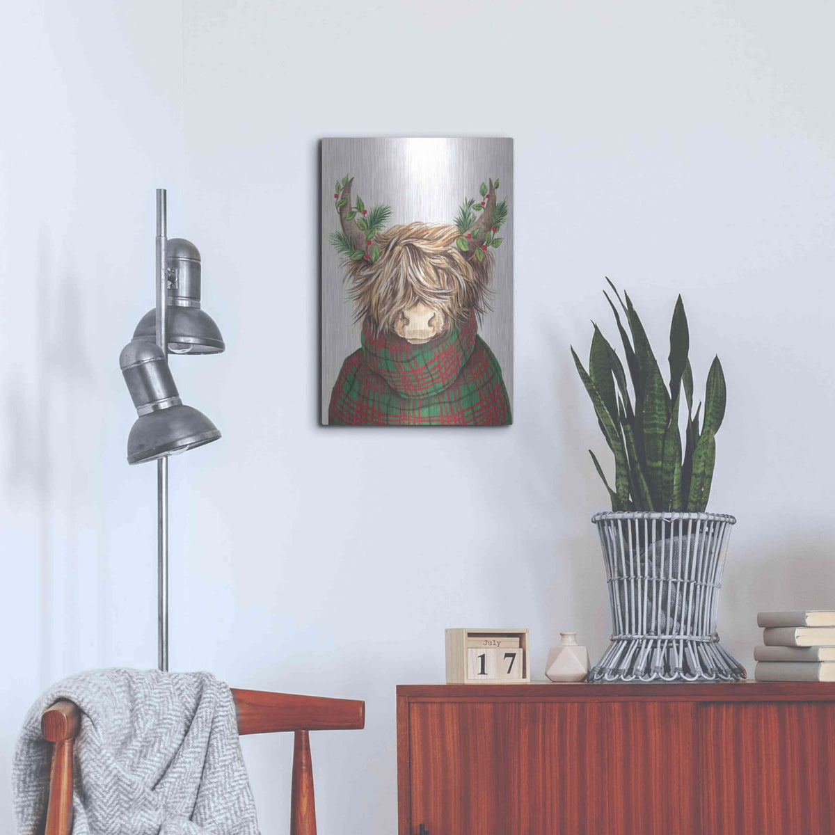 'Christmas Highland Cow' by Diane Kater – Metal Wall Art, 16x24 room view