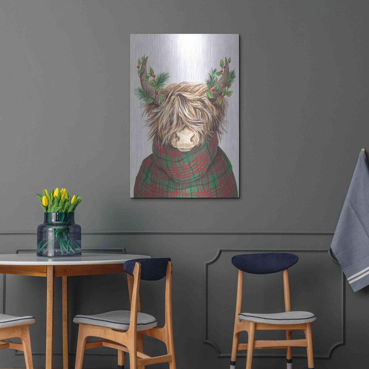 'Christmas Highland Cow' by Diane Kater – Metal Wall Art, 24x36 room view