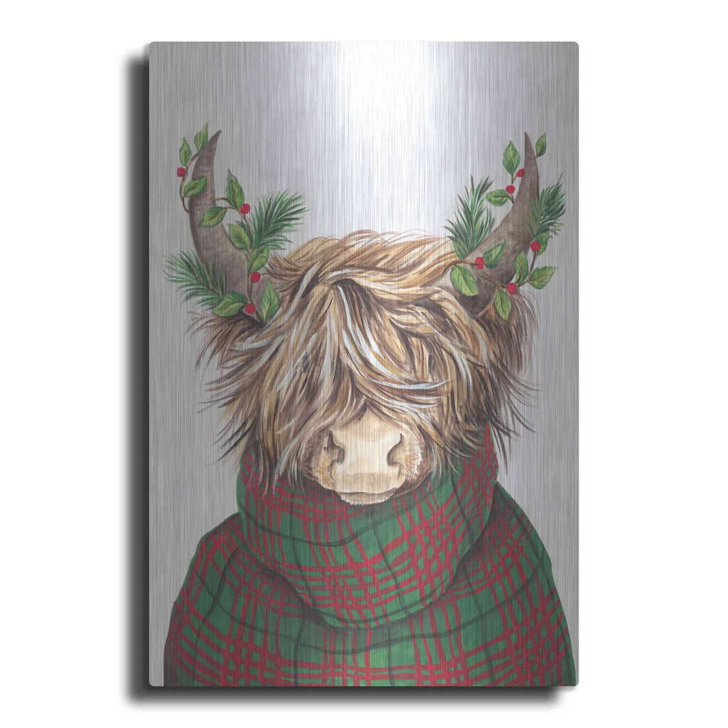'Christmas Highland Cow' by Diane Kater – Metal Wall Art