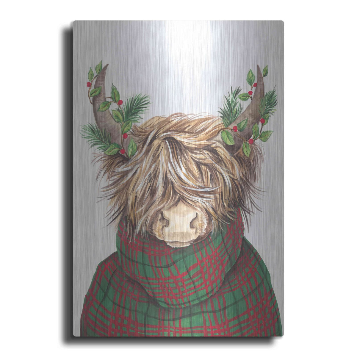 'Christmas Highland Cow' by Diane Kater – Metal Wall Art