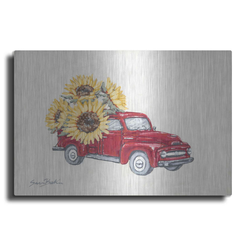 'Sunflower Farm Truck' by Sara Baker – Metal Wall Art