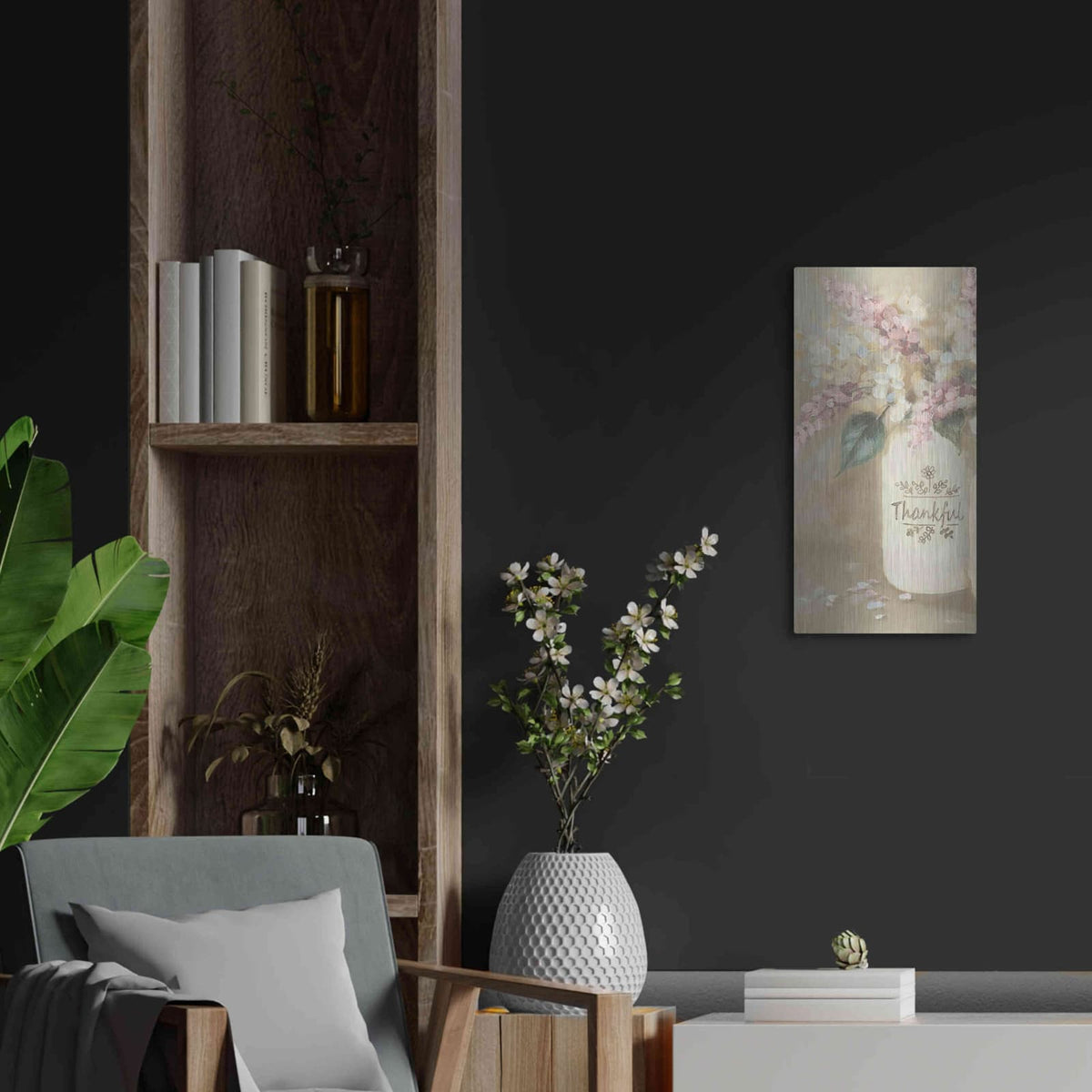 'Thankful Flowers' by Pam Britton – Metal Wall Art, 12x24 room view