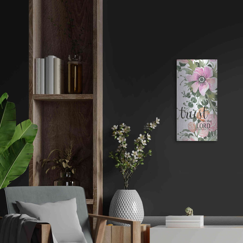 'Trust In The Lord' by Cindy Jacobs – Metal Wall Art, 12x24 room view