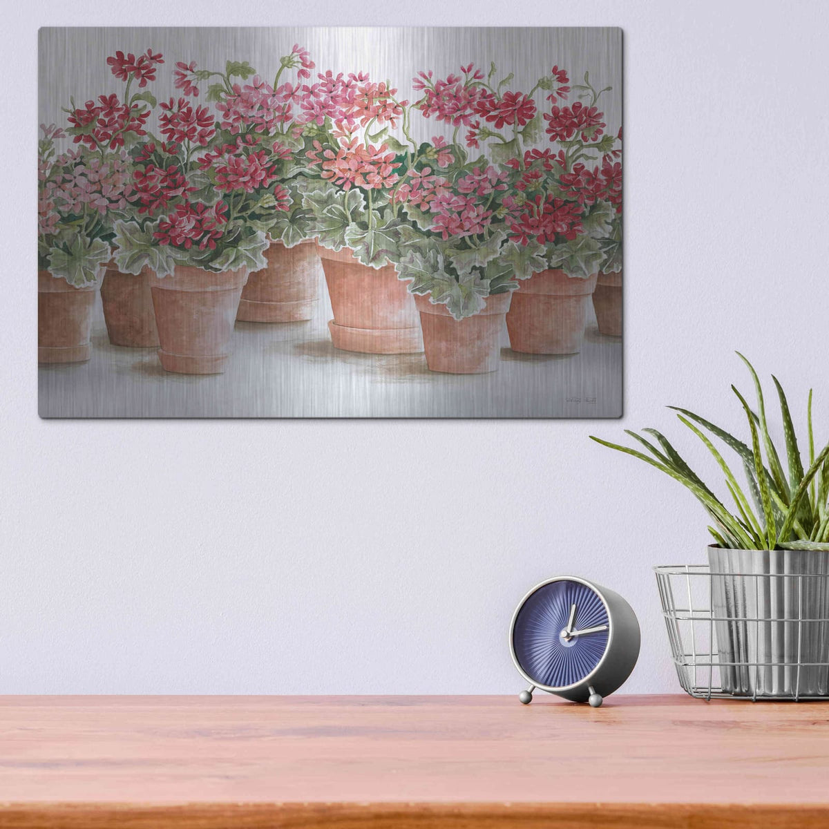 'Potted Geranium Mix I' by Cindy Jacobs – Metal Wall Art, 16x12 room view