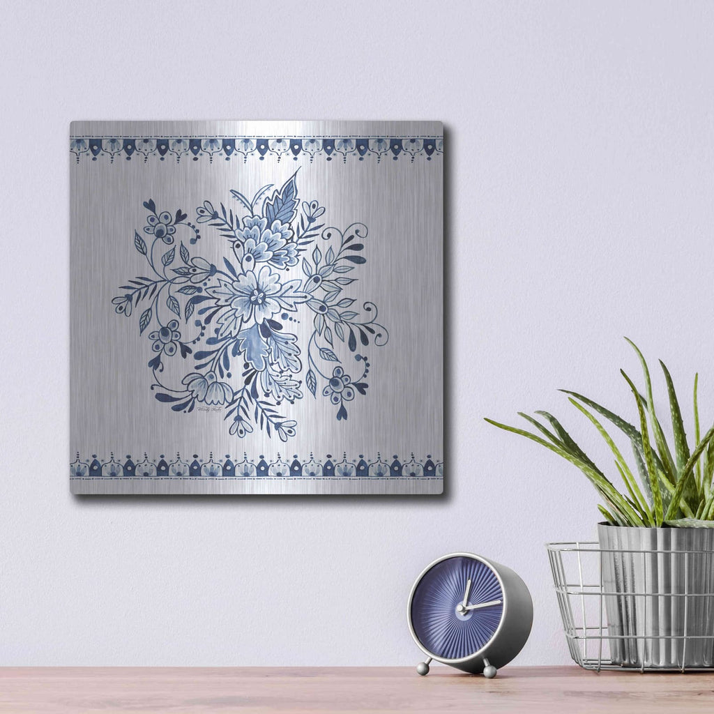 'Navy Floral III' by Cindy Jacobs – Metal Wall Art, 12x12 room view