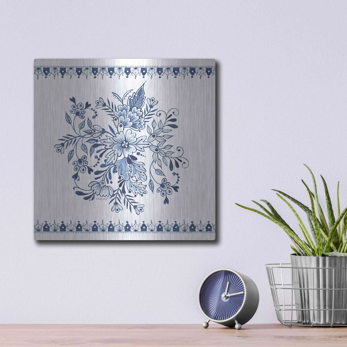 'Navy Floral III' by Cindy Jacobs – Metal Wall Art, 12x12 room view