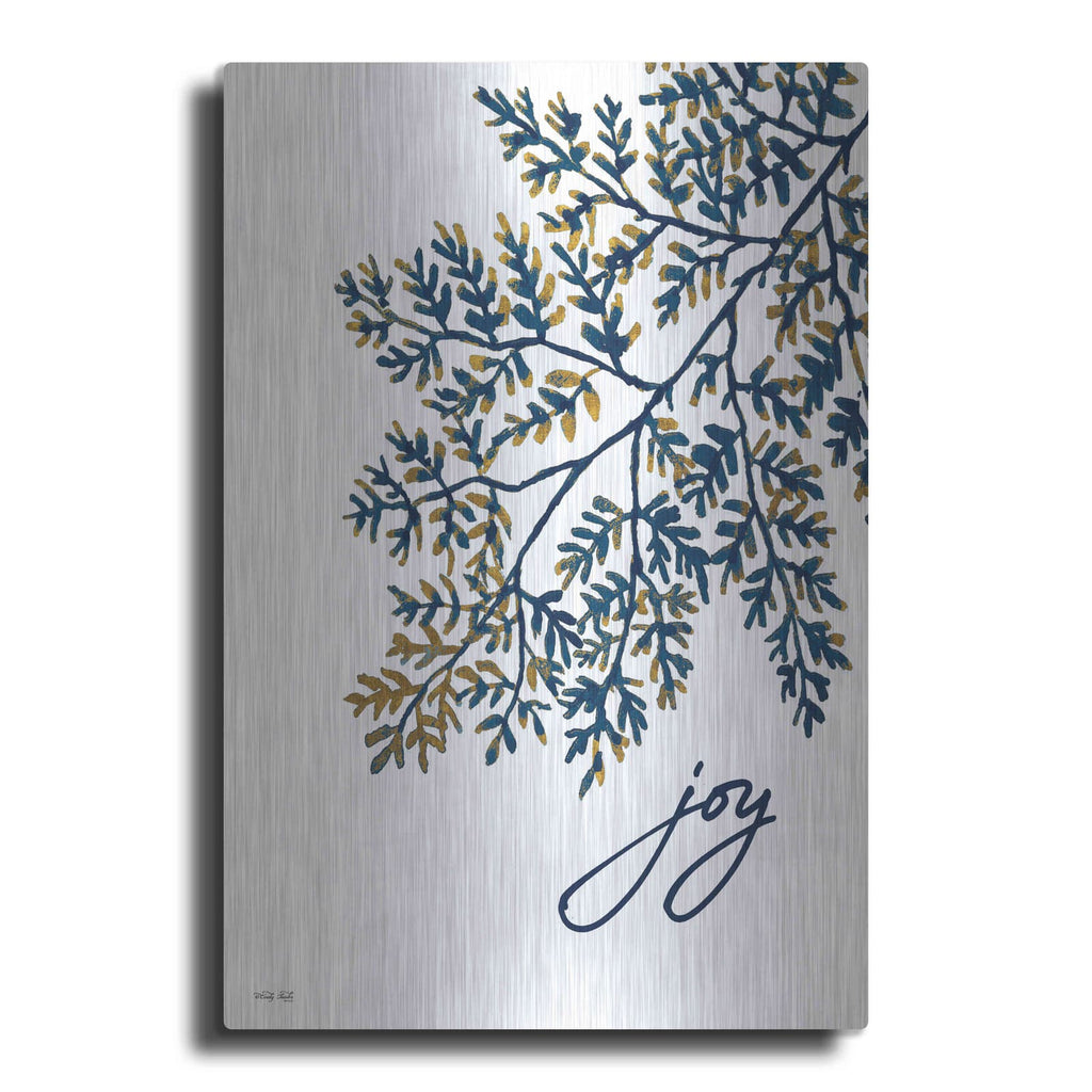 'Joy Navy Gold Leaves' by Cindy Jacobs – Metal Wall Art